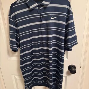 Nike John Deere Classic Men's Blue and Gray Striped Polo Shirt